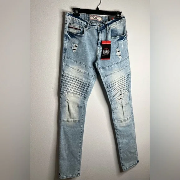 Akademiks Jeanius Level Men’s Jeans Distressed straight Legs denim Size 30X32 - Picture 1 of 8